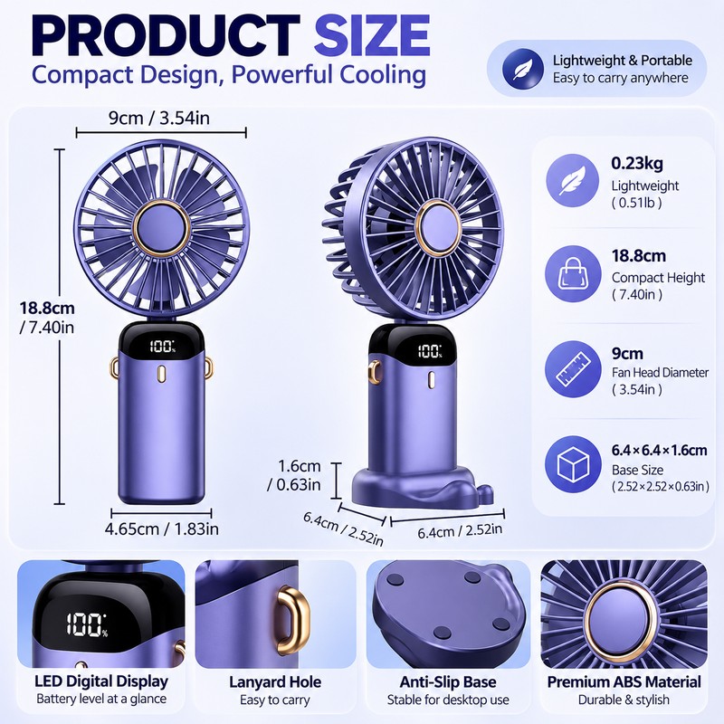 Portable Rechargeable Fan for Personal Cooling – 5-Speed Foldable Fan