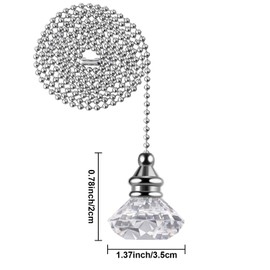 Jovitec 2 Pieces Pull Chain Ceiling Fan Pull Chain Ornaments Light Pull Chain Extension Decorative Crystal Pull Chain, 1 Meter Long Each Chain (Crystal Diamond)