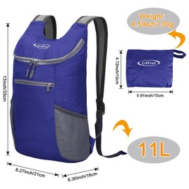 G4Free Foldable Rucksack, Lightweight Daypack, Unisex Packable Travel Rucksack, Rucksack for Hiking and Cycling, Small, 130g, blue, s