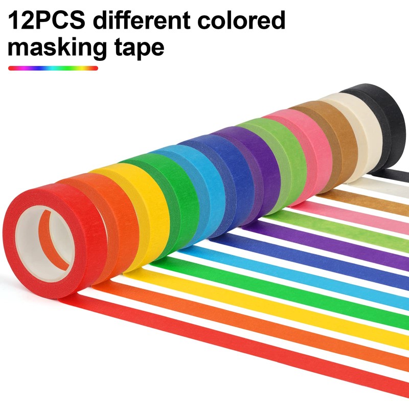 Guirnd 12PCS Colored Masking Tape, Kids Art Supplies, DIY Craft