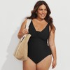 Lands' End Womens Slender Suit Grecian One Piece Swimsuit Black