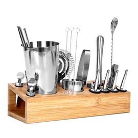 HOME ARCHIVE Bartender Kit Cocktail Shaker Set | Stainless Steel Bar Set with Bamboo Stand Bar Tools Cocktail Kit for Kitchen Drink Mixing Home Bar Party Gift Bartending Kit (26 Piece)