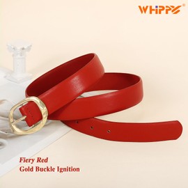 WHIPPY Leather Belt for Women Casual Waist Belt with Gold Buckle Fashion Ladies Belt for Jeans Pants Dress,Red,M