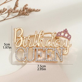 Birthday Brooch Pins for Women Its My Birthday Pin Queen Crown Rhinestone Brooch Crystal Lapel Pin Large Safety Pins Birthday Party Fashion Jewelry (birthday queen)
