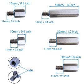 10 Pcs Single Head Stud Hex Standoff Spacers Male to Female Thread 10mm 15mm 20mm 30mm 40mm M6 x M6 for PCB Hexagonal Fasteners Hardware Accessories 304 Stainless Steel