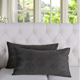 Home Soft Things Ikat Velvet Throw Pillow Covers 2 Pieces, 14'' x 26'', Gun Metal, Decorative Lumbar Solid Pillowcase Boho Modern Couch Pillow Covers
