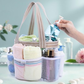 ELCUPA Mesh Shower Caddy Portable for College Dorm Room Essentials with Waterproof Phone Pouch, Shower Bag with Reinforced Bottom for Beach,Camping, Swimming,Gym, Quick Dry Toiletry Bag with 6 Pockets