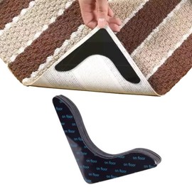 HATOOLHA 8 Pieces Carpet Grippers, Non-Slip Carpet Sticker Pads, Washable Corner Side Gripper Sticker Tape for Carpet, Anti-Curling (L Shape)