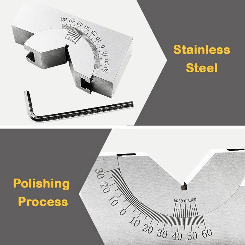 Angle V Block, Adjustable Micro Protractor with Wrench, Stainless Steel