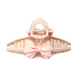 QinGoo Large Pink Matte Bowknot Ribbon Strong Hair Clip Hair Clip Hair Accessory Ladies' Simple Cute Korean 1 Piece (5.0 x 2.4 inches (12.8 cm x 6 cm), Pink)