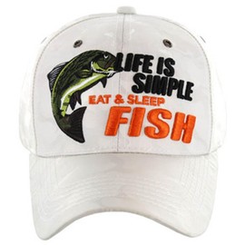 Artisan Owl Life is Simple Eat Sleep Fish White Camo Adjustable Embroidered Hat