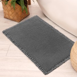 Non-Slip Bath Mat: Ultra Soft Waffle Bathroom Rug with Tassels, Super Absorbent and Machine Washable for Bathroom, Shower, Bathtub, Dark Grey (Dark Grey, 46 x 77 cm)