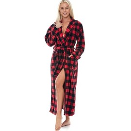 Alexander Del Rossa Womens Robes Long Plush, Robes for Women Bathrobe, Plus Size Robe Red Black Buffalo Check Plaid Small (A0117AEASM)
