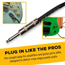 GLS Audio Instrument Cable - 1/4 Inch TS to 1/4 Inch - for Bass/Electric Guitar - Black/Grey Braided Tweed, 20 Ft - Electric Guitar Cable