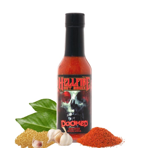 Hellfire Doomed Hot Sauce, Hottest Sauce in the World, Spiked with 6.66 Million SHU Natural Pepper Extract, Lab tested at 2.79 Million SHUs for an EXTREME HEAT Experience, 5 oz.