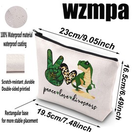 WZMPA Dinosaur Themed Cosmetic Bag Dinosaur Fans Gift Peace Love Dinosaur Makeup Zipper Pouch Bag Animal Lover Gift, Peace Dinosaur