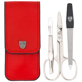 DREI SCHWERTER Germany Manicure Set 'Kids Collection' Nail Set for Children, Teens, Girls and Boys - Brand Quality Red/Leather/Silver, 3-Piece