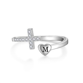 STARCHENIE Cross Initial Ring for Women 925 Sterling Silver Letter M Alphabet Adjustable Ring Size 7