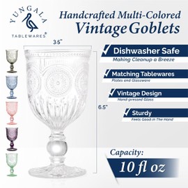 Yungala Multi Color Wine Glasses Set of 6 Vintage Hobnail Goblets 10 oz Dishwasher Safe