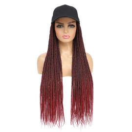 Yunkang Braided Baseball Cap Wig Box Braid Hair Extensions with Hat Ombre burgundy Synthetic Hair Cap Wig with 24inch Long Braiding Hair for Women (B-Tbug)