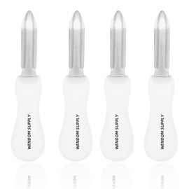 WENDOM - Cuchillo para cortar ostras, 4 unidades, color blanco, acero inoxidable, estilo refugio con mango antideslizante para herramientas de cocina y mariscos