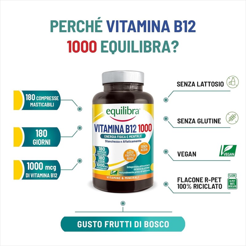 Equilibra, Vitamina B12 Metilcobalamina, Alto Dosaggio 1000 mcg per dose,
