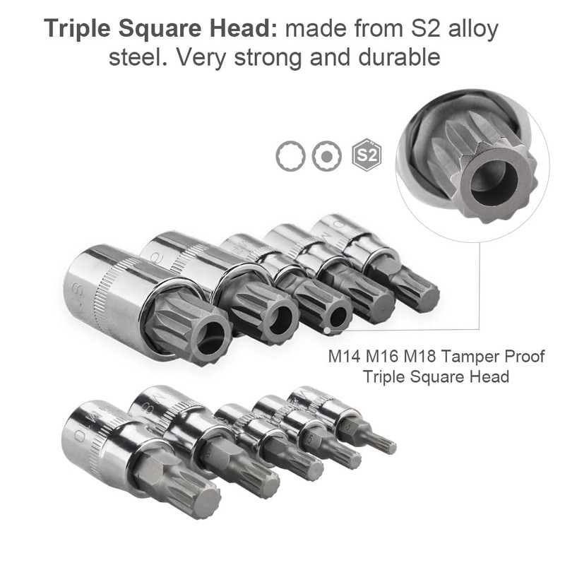 Spline Bit Socket Set 10pcs, 1/4", 3/8" & 1/2" Drive
