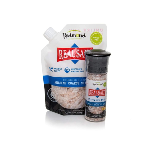 Redmond Real Sea Salt - Natural Unrefined Organic Gluten Free, Coarse Salt with Coarse Grinder (Original Bundle)