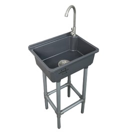 Freestanding Single Bowl Utility Sink, Kitchen Wall-Mounted Sink 16.9 x 12.8 Inch laundry tub With 1.26 faucet hole Plastic Sinks for Home Restaurant Dorm Garage Bathroom,Laundry slop sink (grey)