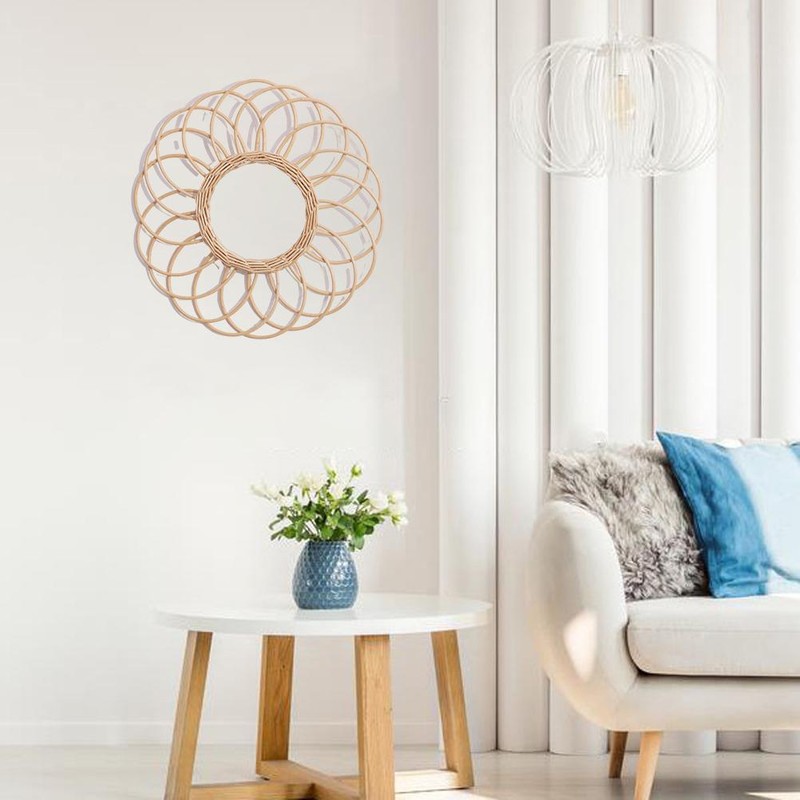 Wall Hanging Mirror Rustic Rattan Makeup Mirror for Bathroom Dressing