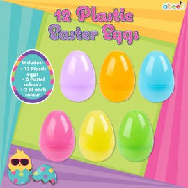 abeec 12 Easter Fillable Plastic Eggs -Pastel Coloured Easter Egg Multipack For Kids, Ideal For Easter Egg Hunt Games - Hollow Easter Eggs - Empty Plastic Eggs For Egg Hunt - Easter Fun For Kids