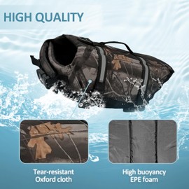 Kosgraiy Dog Life Jacket Camouflage Dog Life Vest with Reflective Strips,High Buoyancy Adjustable Dogs Safety Swim Vest with Rescue Handle for Swimming and Boating,Camo-2,L