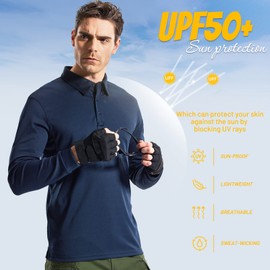 MIER Men's Outdoor Performance Tactical Polo Shirts Long and Short Sleeve, Moisture-Wicking, Dark Blue, Medium