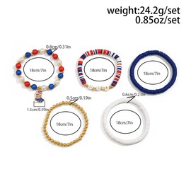 Fuqimanman2020 July 4th Independence Day Polymer Clay Beaded Stretch Bracelets USA Patriotic Red White Blue Elastic Bracelets for Women, 7, Resin, no gemstone