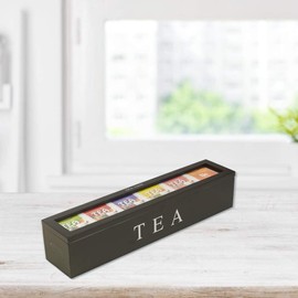 Wooden Tea Storage Box, Tea Bag Organizer, Wooden Tea Box with 5 Compartments Tea Storage Organizer, Tea Chest Organize Tea, Jewelry, Coffee Tea Bag Storage Box (White)