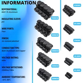 2-14 AWG Insulated 4 Port Inline Splice Connector Black Wire Connectors,Allen Hex 5/32" Insulated Cable Connectors Pre-Loaded Oxide Inhibitors,UL Listed(1pcs)