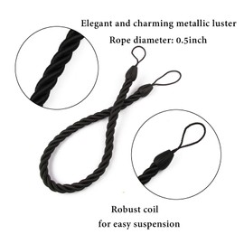 BEL AVENIR Curtain Tiebacks Ropes Tie-Backs, Handmade Curtain Holdbacks (Black, 4pack)