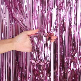 Augsion Tassel Curtain, Sparkling, Background, Gorgeous Metal Feel, Bright Glossy, Birthday Decoration, 39.4 x 78.7 inches (100 x 200 cm), Party Decoration, Prop, Birthday, Wedding, Party Decoration, Event (Light Pink)