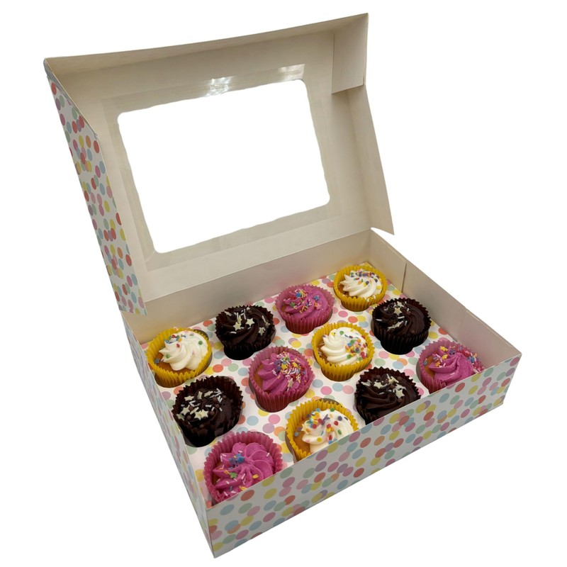 SwiftPick Home 3 Pack 12 Hole Cupcake Boxes |Multicoloured Polka