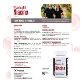 Niacina | 500mg | 60 Cápsulas | Energía Y Metabolismo Sin Sabor