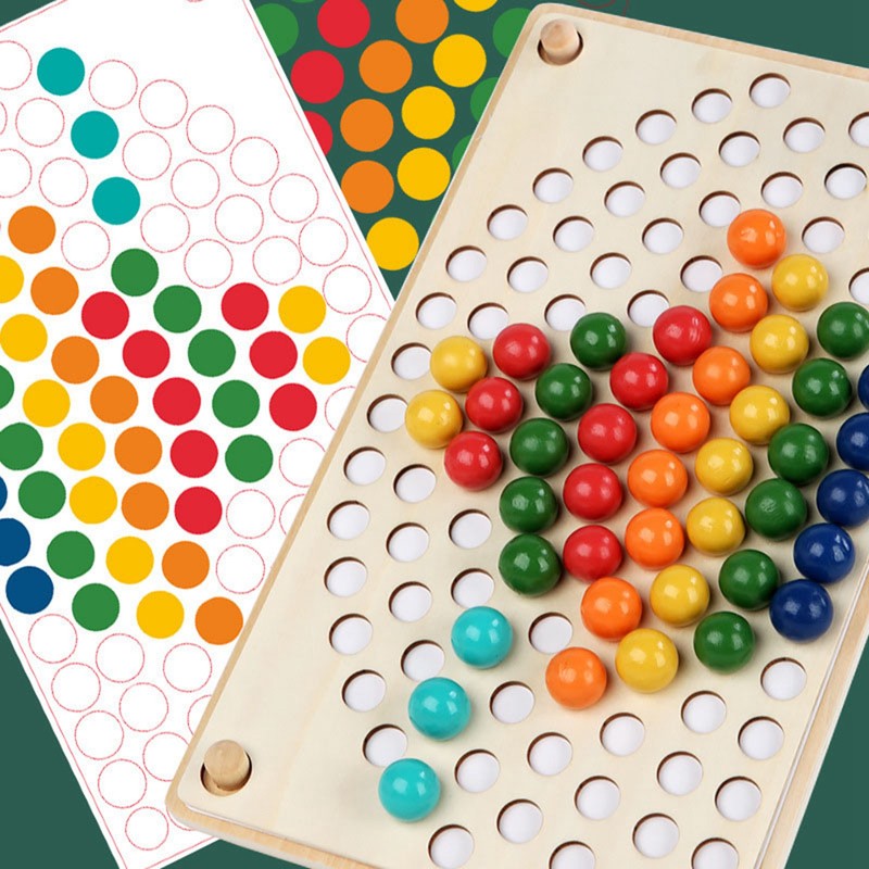 Wooden Peg Board Beads Game Educational Rainbow Clip Beads Puzzle