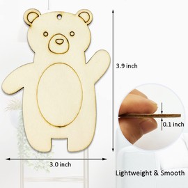 30pcs Bear Wood DIY Crafts Cutouts Blank Wooden Bear Shaped Hanging Ornaments with Hole Hemp Ropes Gift Tags for Kid's DIY Projects Christmas Party Decorations (3.0 x 3.9 x 0.1 in)