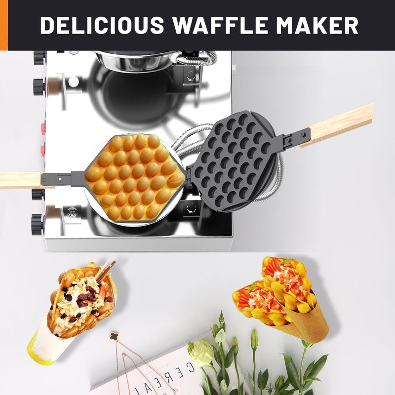 HTTSICHI Bubble Waffle Maker - Commercial Egg Waffle Maker w/Two