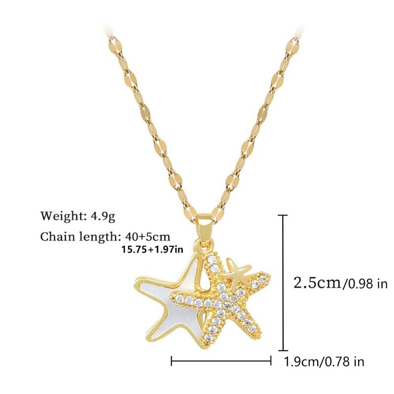 Dainty CZ Starfishes Pendant Necklace for Women 14K Gold Plated