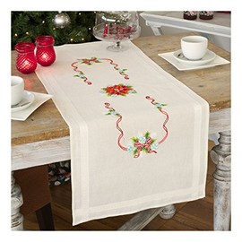 Vervaco Embroidery: Runner: Poinsettia & Ribbon, 100% Cotton, Multi-Colour, 40 x 2 x 20 cm