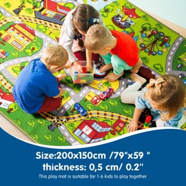 Booooom Jackson Car Rug for Kids-Train Mat-Car Mat for Kids Toy Cars-Road Rug for Toy Cars-Childrens City Playmat-Car Play Rugs for Kids Playroom Bedroom-Race Toy Car Floor Mat-Cars Street Area Rug