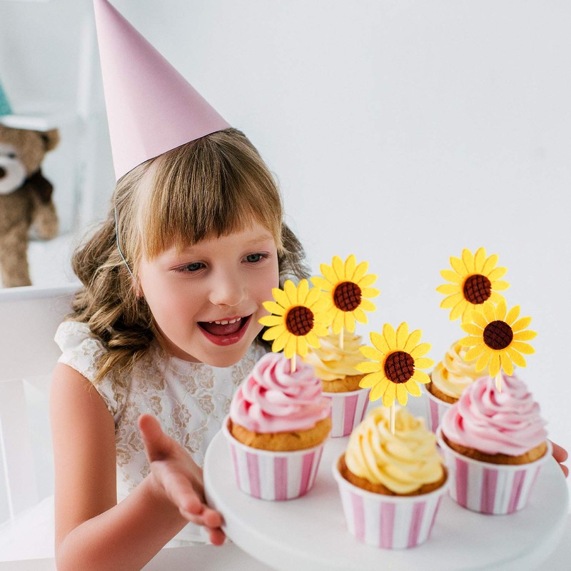 Decoración para cupcakes, diseño de girasol, 60 unidades, decoración para