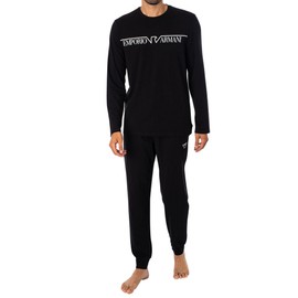 Emporio Armani Men's MEGALOGO Long Pajamas Set, Nero, S