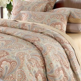 Brandream Boho Paisley Print Luxury Duvet Quilt Cover and Pillowcases 3pc Bedding Set Bohemian Damask Medallion 800TC Egyptian Cotton Sateen Gold Chic Regal Lightweight Reversible