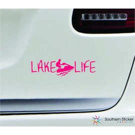 Lake Life Jet Skiing 7x1.9 Pink Water Jet ski Fun Outdoors Swimming United States Color Sticker State Decal Vinyl - Made and Shipped in USA